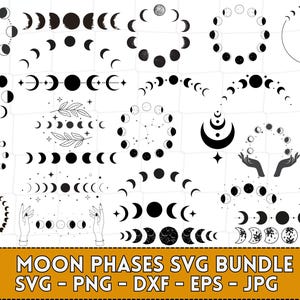 Moon Svg Bundle, Moon Phase SVG Png, Lunar Phases Svg, Moon Phase Clip Art, Crescent Moon Svg, Moon Cut File Cricut Silhouette Vector