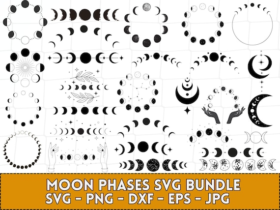 Moon Phase SVG Bundle: Lunar Crescent Cut Files (Digital Download)