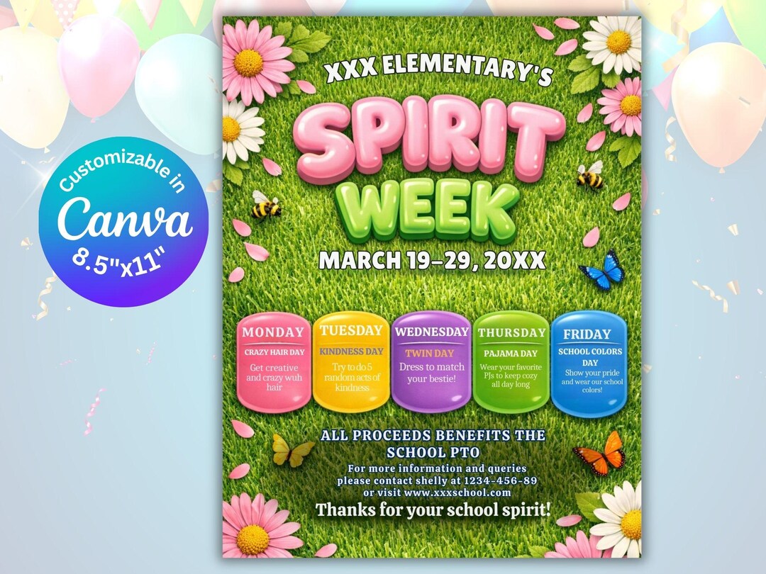 Spring Spirit Week Examples Spring Spirit Week Itinerary: Editable School Flyer (digital Download ...