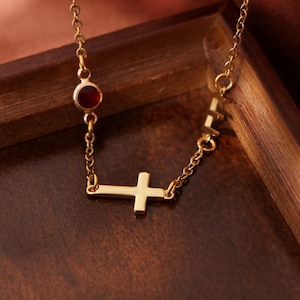 Personaliza pulsera con cruz inicial y piedra de nacimiento, pulsera con inicial, pulsera con piedra de nacimiento, pulsera con cruz, ¡regalo para ella!