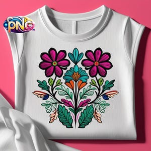 Embroidered Flowers PNG, Folk Art Floral Digital Design