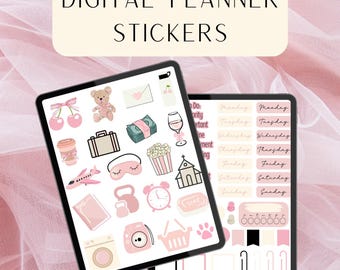 Pink Pastel Aesthetic Digital Planner Stickers (Digital Download PNG)