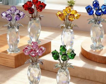 Crystal Rose Made With Swarovski Crystal in Glass Vase - Etsy