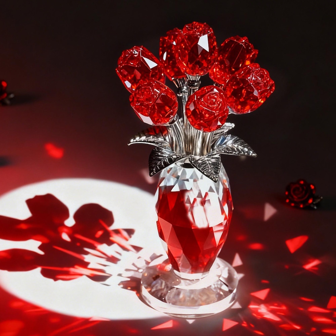 Handmade Crystal Glass Rose Bouquet Ornament, Romantic Rose Decor, Gift ...