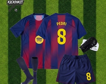 Pedri #8 Football Kit for Kids – Red & Blue Soccer Jersey, Shorts and Socks Set