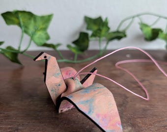 Marbled leather crane car charm