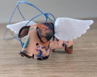 Tie-dye molded leather flying pig rearview mirror car charm