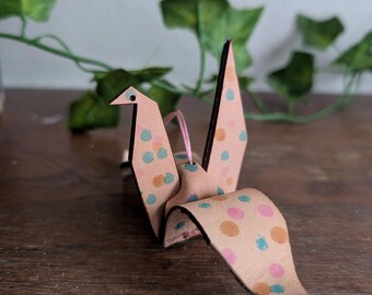 Polka-dot leather crane ornament