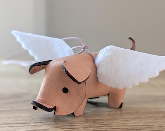 Leather flying pig rearview mirror car charm | lilac string