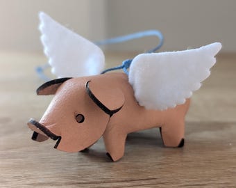 Leather flying pig rearview mirror car charm | blue string