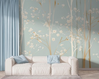 Sonata de flores de salvia / Mural de pared de árbol azul salvia / Papel pintado floral elegante / Habitación infantil botánica / B172