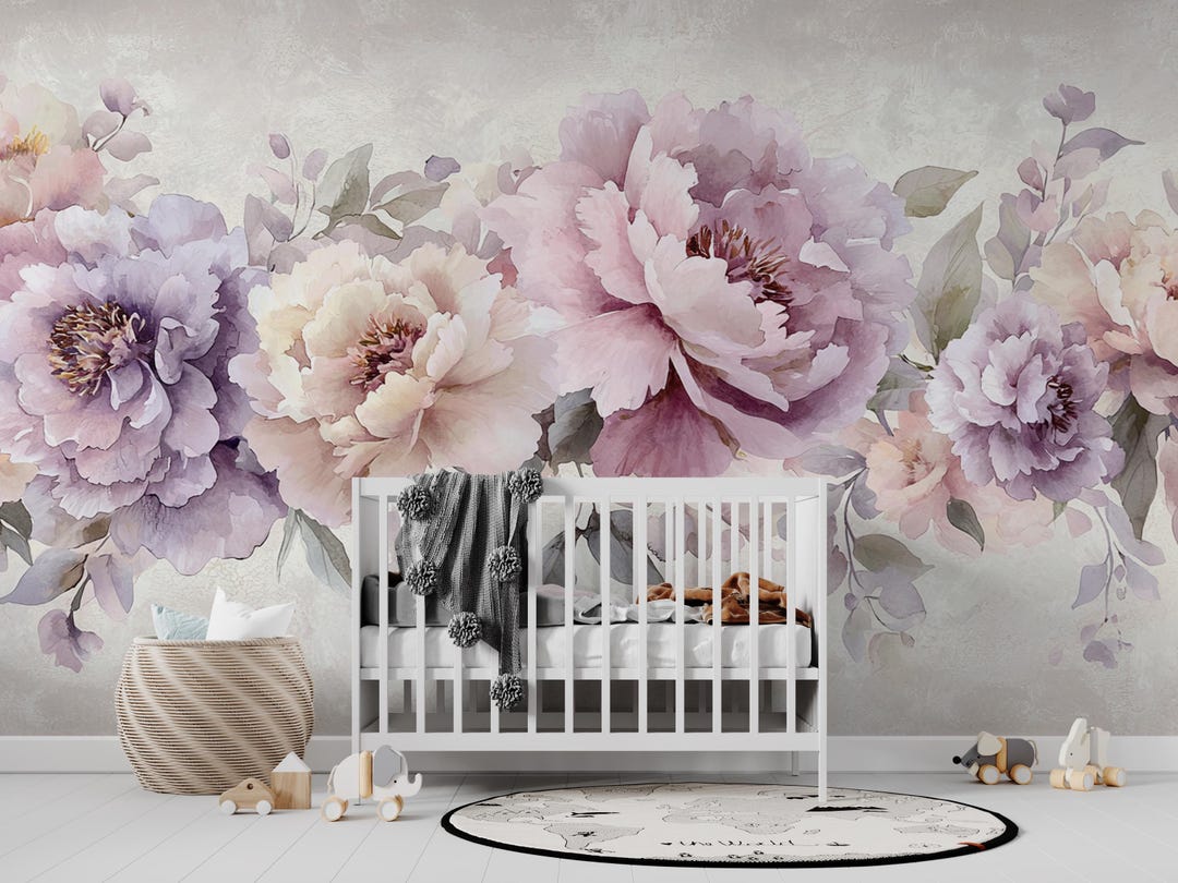 Lavender Blush Peony Mural | Watercolor Floral Wallpaper | Romantic ...