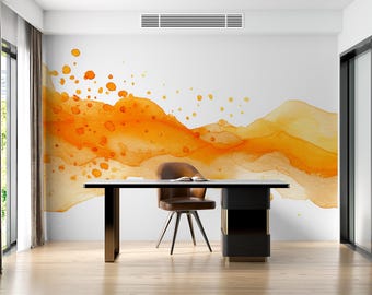 Ondas douradas em aquarela | Papel de parede abstrato com arte em tinta fluida | A191