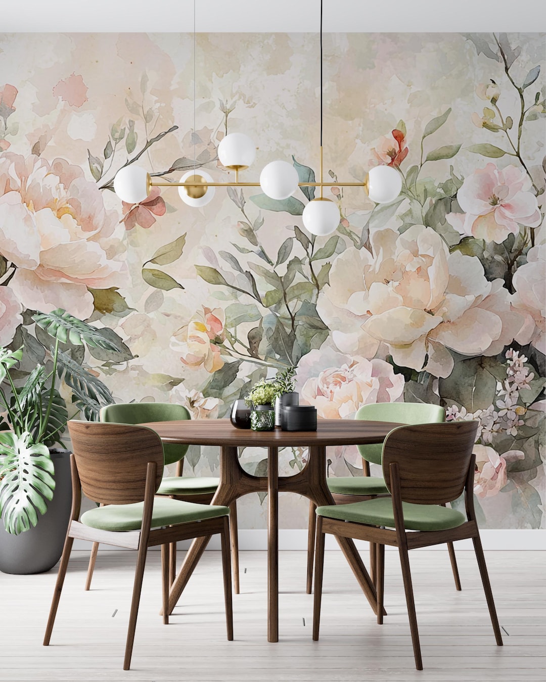 Blush Peony Bloom Mural | Watercolor Rose & Garden Floral Wallpaper ...