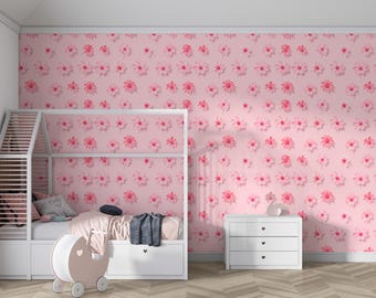 Tapeta Roselle Petals | Różowy kwiatowy wzór | Delikatna, romantyczna dekoracja ścienna | B153
