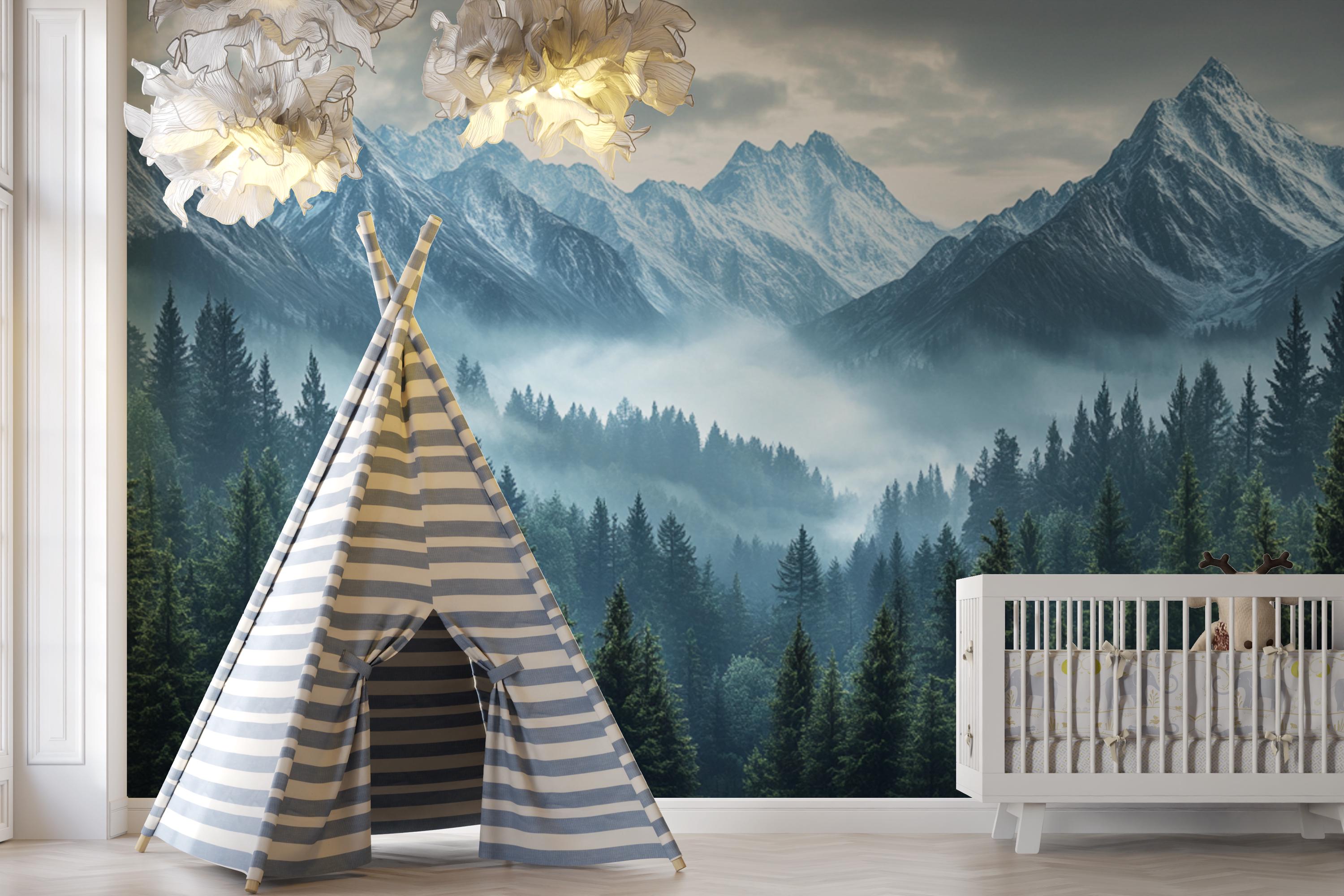 Glacierwood Peaks | Snowy Mountain Mural | Pine Forest Scenic Wallpaper ...