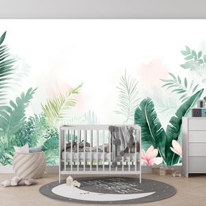 Tropische Blätter Aquarell Wandbild: Schälen und Aufkleben Dschungel-Tapete