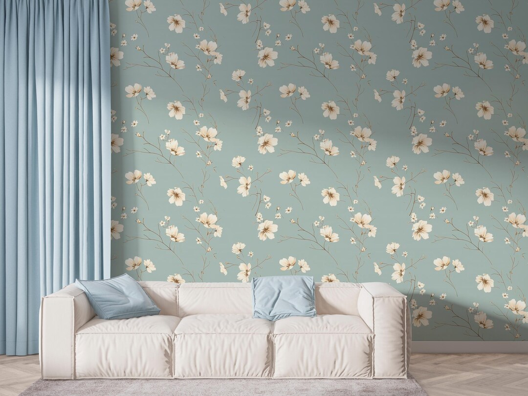 Blue Petal Drift | Soft Vintage Floral Pattern Wallpaper | Cream ...