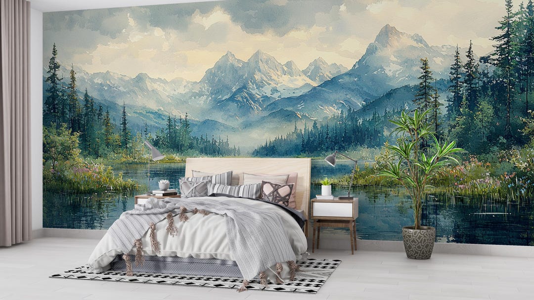 Serene Reflections | Alpine Mountain Mural | Scenic Lake Wallpaper ...