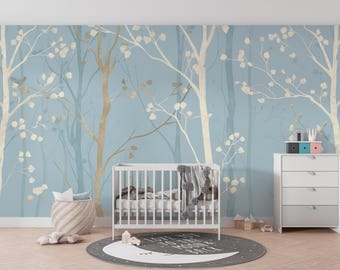 Velune Grove Wald Wandbild Peel Stick Blau Wald Tapete B173