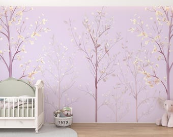 Lavelle Bloom | Tapeta z lawendą | Fototapeta z kwiatowym drzewem | Samoprzylepna dekoracja ścienna z motywem botanicznym | B175