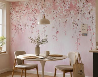 Fototapeta i tapeta Petal Drift Blush | Delikatnie różowa gałązka kwitnącej wiśni | B109
