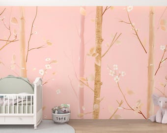 Blush Haven Trees | Pink Forest Wallpaper | Soft Wall Mural | Nursery Woodland Decor | B167