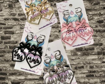 Y2K Flaming Heart Bow Dangle Earrings