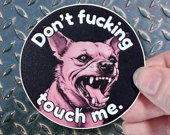 Don’t Touch Mean Puppy Matte Round Sticker
