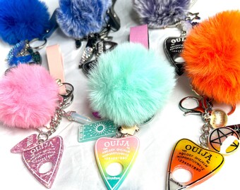 Ouija Keychain with Fluffy Pompom and Spooky Charms