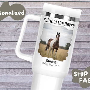 Personalized 40oz Horse Tumbler, oversized coffee mug, Customizable 40 oz Tumbler, Tumbler with Handle, Womans 40 oz mug, 40 ounce tumbler
