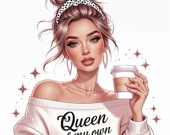 Empowering Woman Clipart Bundle |13 High-Quality Fashion Girl PNGs with Inspirational Quotes | 300 DPI Transparent PNG| Coffee Aesthetic Art
