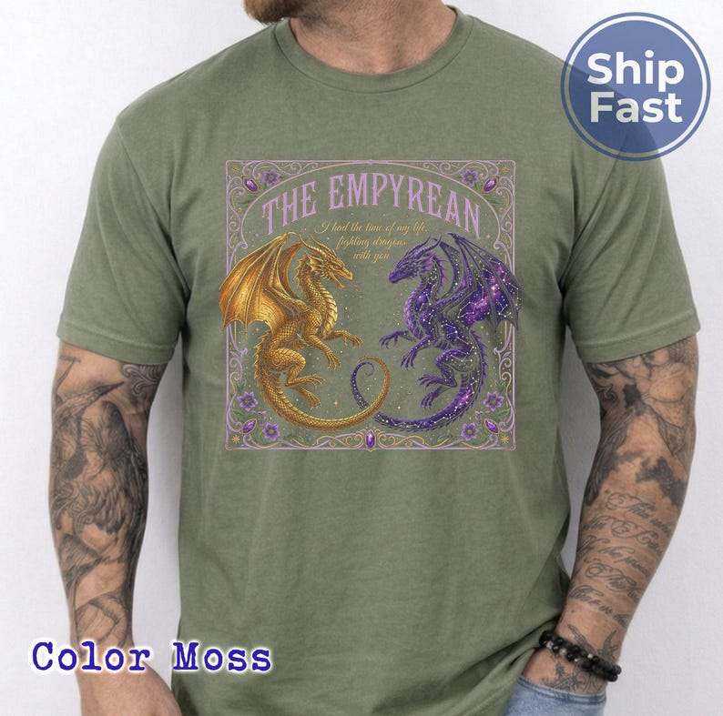 Comfort Colors The Empyrean Series T-Shirt, Fourth Wing Dragon Rider Shirt, Tairn and Andarna Bookish Gift, Fighting Dragons With You Tee image 13