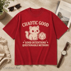 Comfort Colors Chaotic Good Cat T-Shirt - DnD D20 Dice Shirt - Funny Gamer Gift - Cute Kitten RPG Tee - Good Intentions image 9