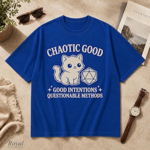 Comfort Colors Chaotic Good Cat T-Shirt - DnD D20 Dice Shirt - Funny Gamer Gift - Cute Kitten RPG Tee - Good Intentions image 10