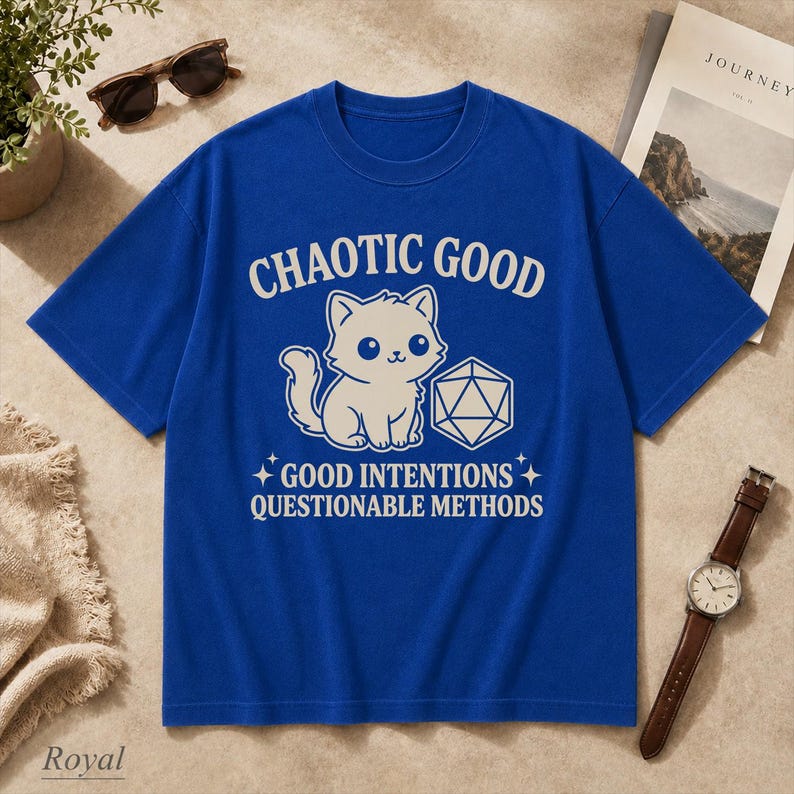 Comfort Colors Chaotic Good Cat T-Shirt - DnD D20 Dice Shirt - Funny Gamer Gift - Cute Kitten RPG Tee - Good Intentions image 10