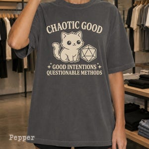 Comfort Colors Chaotic Good Cat T-Shirt - DnD D20 Dice Shirt - Funny Gamer Gift - Cute Kitten RPG Tee - Good Intentions image 15