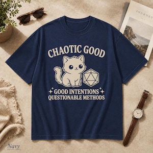 Comfort Colors Chaotic Good Cat T-Shirt - DnD D20 Dice Shirt - Funny Gamer Gift - Cute Kitten RPG Tee - Good Intentions image 5