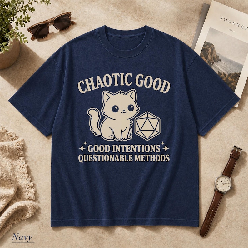 Comfort Colors Chaotic Good Cat T-Shirt - DnD D20 Dice Shirt - Funny Gamer Gift - Cute Kitten RPG Tee - Good Intentions image 5