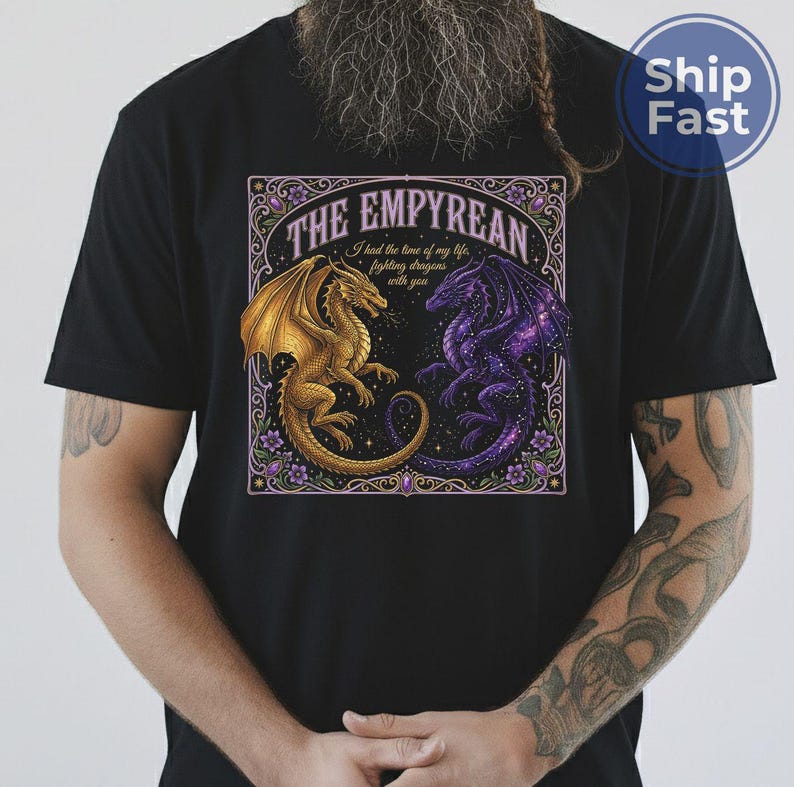 Comfort Colors The Empyrean Series T-Shirt, Fourth Wing Dragon Rider Shirt, Tairn and Andarna Bookish Gift, Fighting Dragons With You Tee image 9