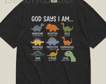 Christian Dinosaur Unisex T-shirt, God Says I Am Handsome Accepted Bold Redeemed Protected, Bible Verse Dino Faith Shirt