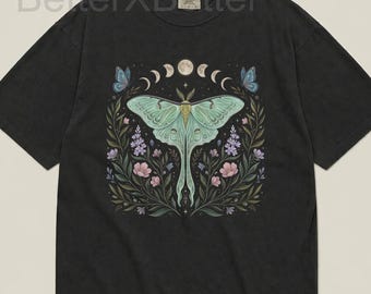 Luna Moth Unisex T-shirt, Celestial Moon Phase Botanical Moth Illustration, Witchy Nature Lover, Cottagecore Aesthetic Shirt