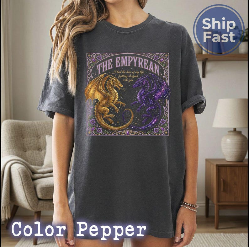 Comfort Colors The Empyrean Series T-Shirt, Fourth Wing Dragon Rider Shirt, Tairn and Andarna Bookish Gift, Fighting Dragons With You Tee image 12