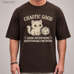 Comfort Colors Chaotic Good Cat T-Shirt - DnD D20 Dice Shirt - Funny Gamer Gift - Cute Kitten RPG Tee - Good Intentions image 11
