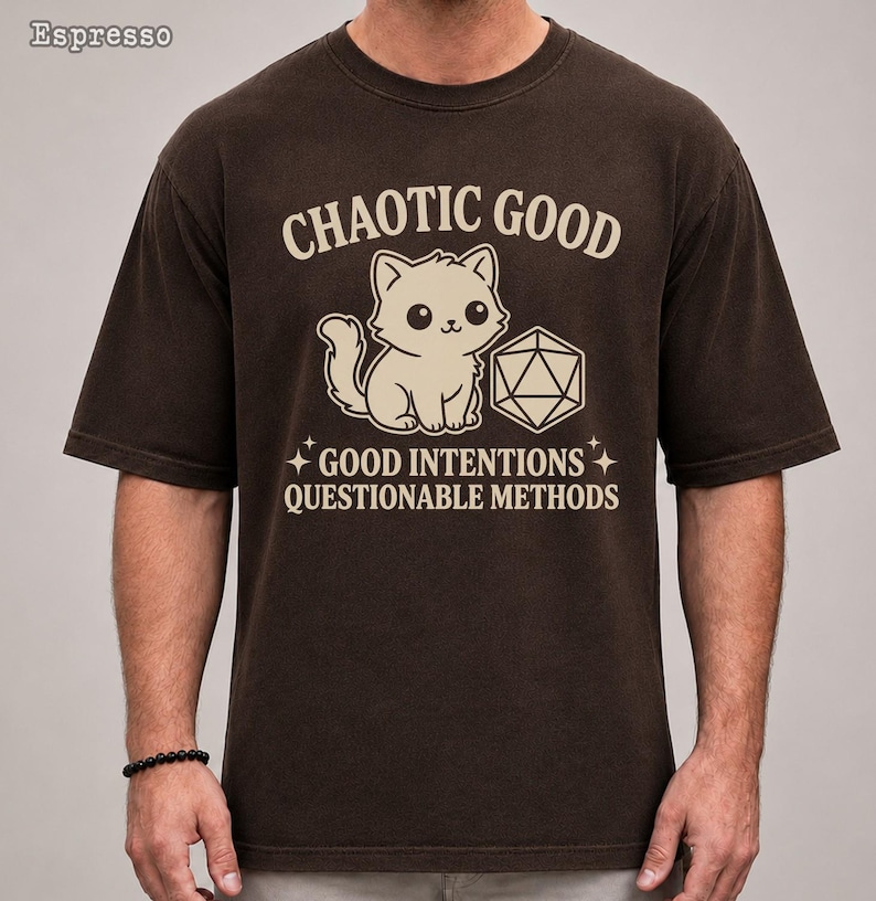 Comfort Colors Chaotic Good Cat T-Shirt - DnD D20 Dice Shirt - Funny Gamer Gift - Cute Kitten RPG Tee - Good Intentions image 11