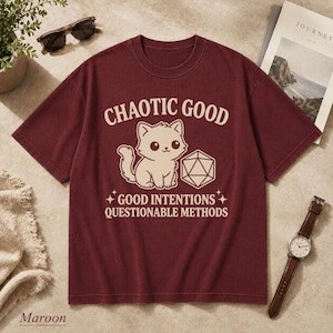 Comfort Colors Chaotic Good Cat T-Shirt - DnD D20 Dice Shirt - Funny Gamer Gift - Cute Kitten RPG Tee - Good Intentions image 2