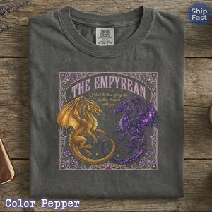 Comfort Colors The Empyrean Series T-Shirt, Fourth Wing Dragon Rider Shirt, Tairn and Andarna Bookish Gift, Fighting Dragons With You Tee image 6