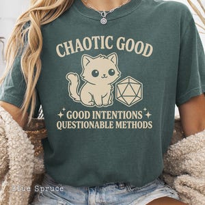 Comfort Colors Chaotic Good Cat T-Shirt - DnD D20 Dice Shirt - Funny Gamer Gift - Cute Kitten RPG Tee - Good Intentions image 12