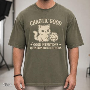 Comfort Colors Chaotic Good Cat T-Shirt - DnD D20 Dice Shirt - Funny Gamer Gift - Cute Kitten RPG Tee - Good Intentions image 14