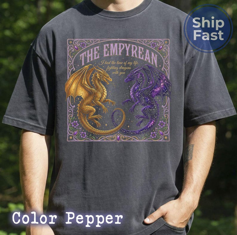 Comfort Colors The Empyrean Series T-Shirt, Fourth Wing Dragon Rider Shirt, Tairn and Andarna Bookish Gift, Fighting Dragons With You Tee image 11